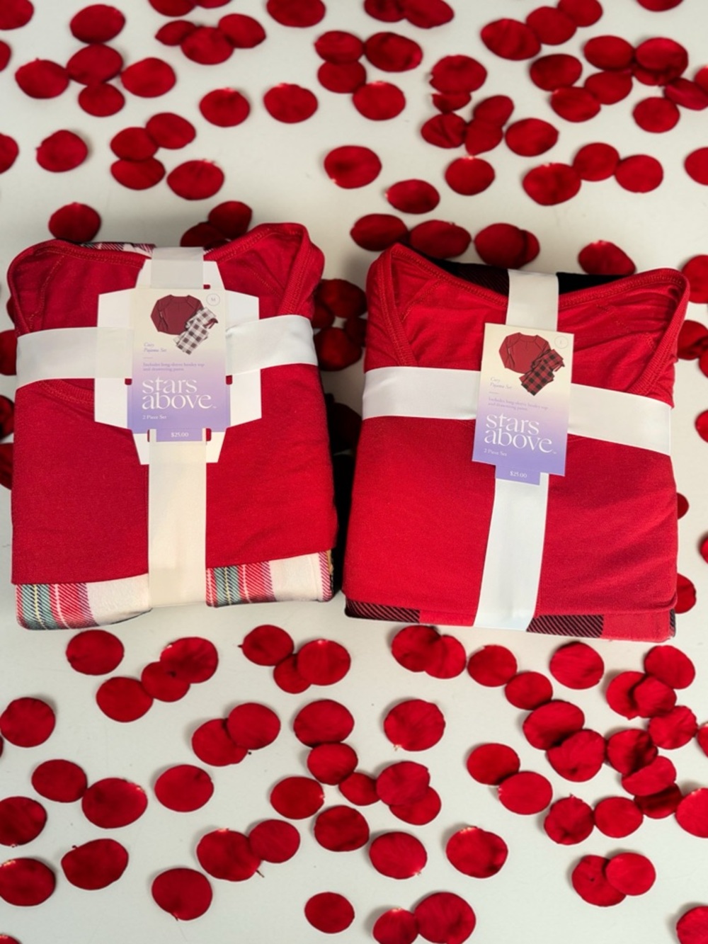 Stars above women’s Pajama Set in plaid red